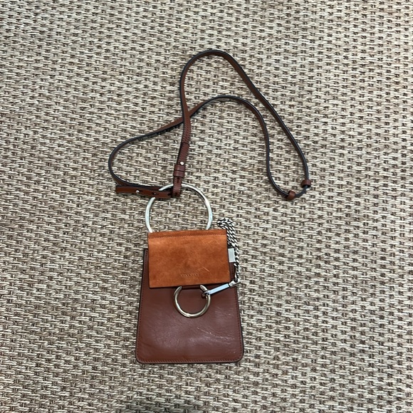 CHLOE Faye Brown Bag with Gold Ring 24 inch drop Mini in Brown calfskin/ suede - Picture 3 of 12